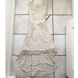 White Long Dress with Brown Belt